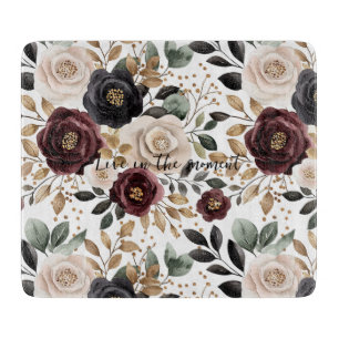 Burgundy Cream Black Floral Cutting Board