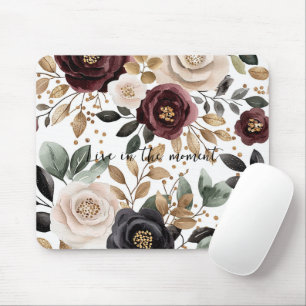 Burgundy Cream Black Floral Mouse Mat