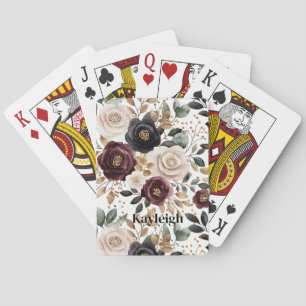 Burgundy Cream Black Floral Playing Cards