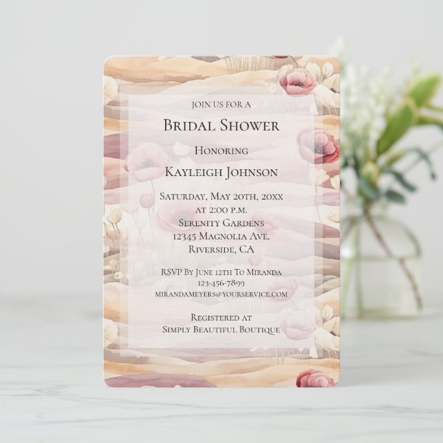 Burgundy Cream Blush Floral Bridal Shower  Invitation (Standing Front)