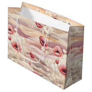 Burgundy Cream Blush Floral Bridal Shower Large Gift Bag