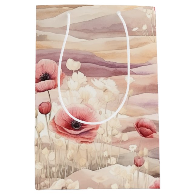 Burgundy Cream Blush Floral Bridal Shower Medium Gift Bag (Front)