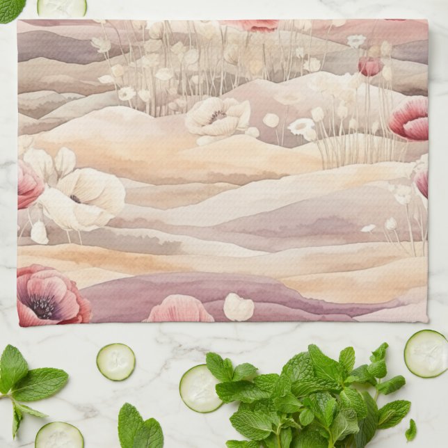 Burgundy Cream Blush Floral Bridal Shower Tea Towel (Folded)