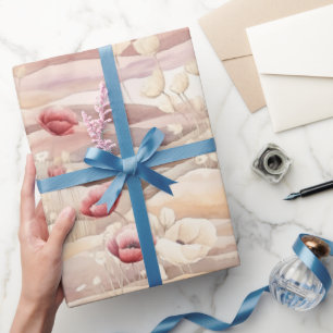Burgundy Cream Blush Floral Bridal Shower Wrapping Paper