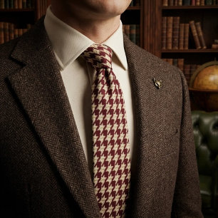Burgundy Cream Classic Houndstooth Tie