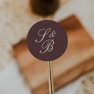 Burgundy & Cream Classic Script Monogram Wedding Round Sticker