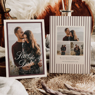 Burgundy & Cream Classic Script Photo Wedding Save The Date