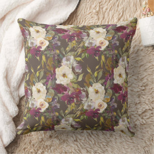 Burgundy Cream-Coloured Floral Brown Elegant Cushion