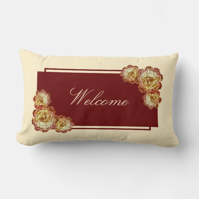 Burgundy & Cream Elegance | Welcome Lumbar Pillow (Front)