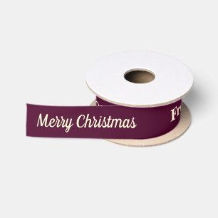 Burgundy Cream Elegant Script Custom Christmas Satin Ribbon