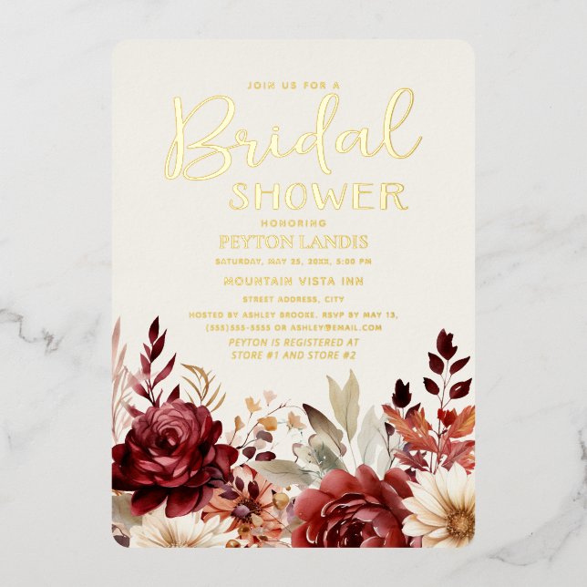 Burgundy Cream Floral Bridal Shower (Front)