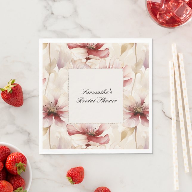 Burgundy Cream Floral Bridal Shower Napkin (Insitu)