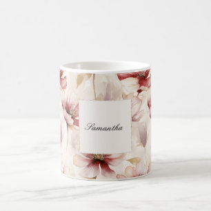Burgundy Cream Floral   Coffee Mug
