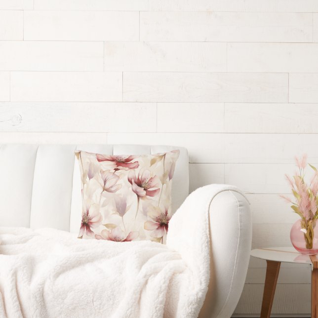 Burgundy Cream Floral Cushion (Couch)