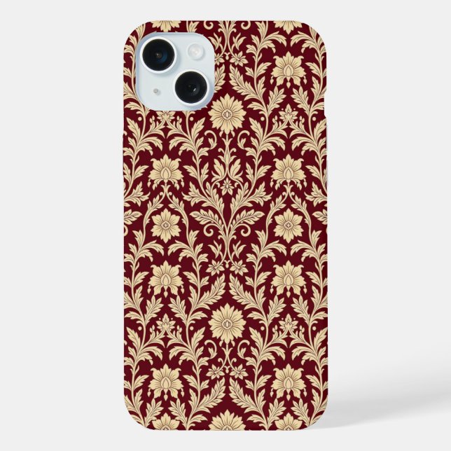Burgundy Cream Floral Damask iPhone Case (Back)