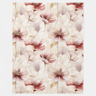 Burgundy Cream Floral Fleece Blanket