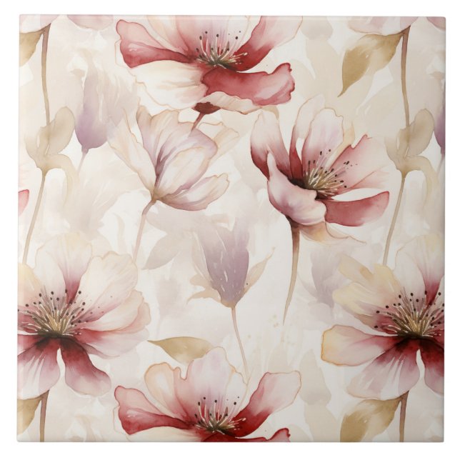 Burgundy Cream Floral Tile (Front)