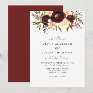 Burgundy & Cream Floral Watercolor Wedding Invitation