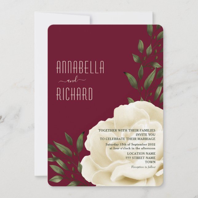 Burgundy Cream Floral Wedding Invitation (Front)