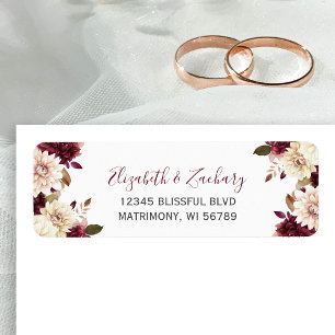 Burgundy Cream Floral Wedding Return Address