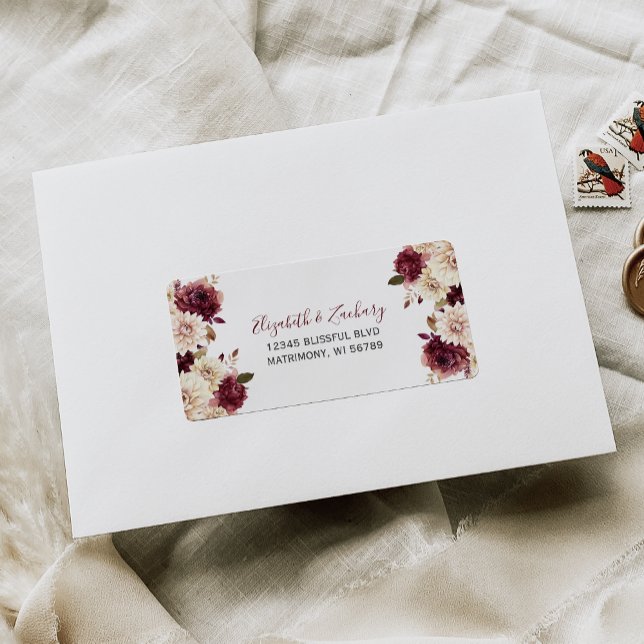 Burgundy Cream Floral Wedding RSVP Address Label (Creator Uploaded)
