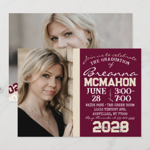 Burgundy & Cream Graduation 2 Photo Invitation