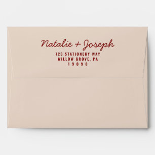 Burgundy Cream Hand Written Whimsical Wedding Envelope