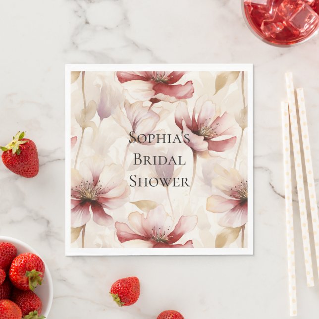 Burgundy Cream Lavender Floral Bridal Shower Napkin (Insitu)