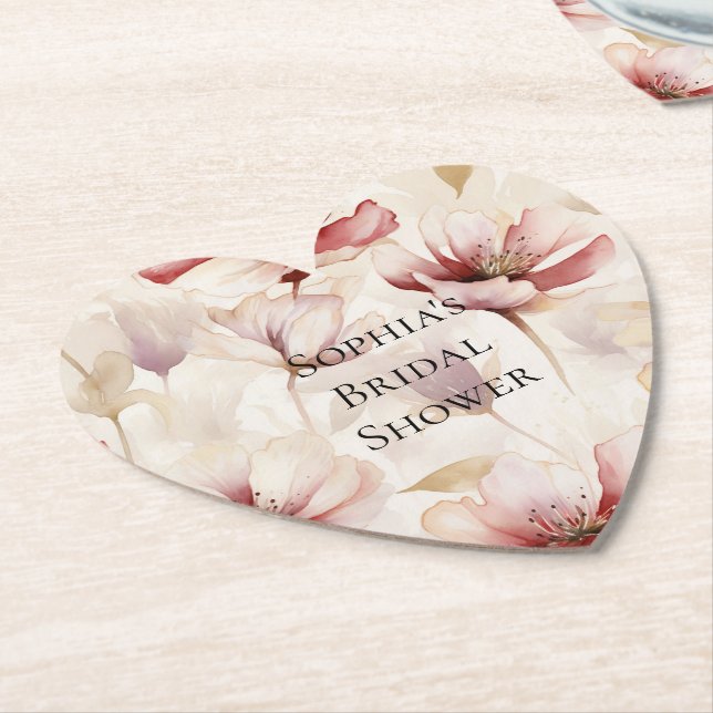 Burgundy Cream Lavender Floral Bridal Shower Paper Coaster (Angled)
