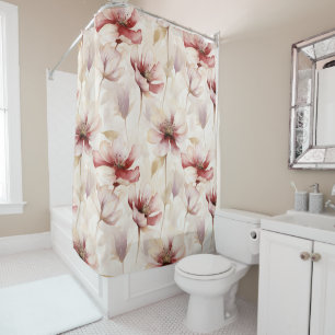 Burgundy Cream Lavender Floral Bridal Shower Shower Curtain