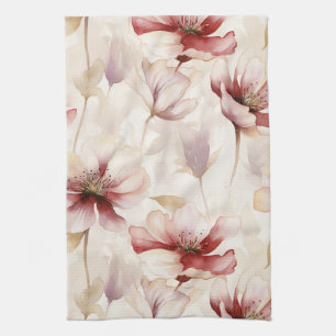 Burgundy Cream Lavender Floral Bridal Shower Tea Towel