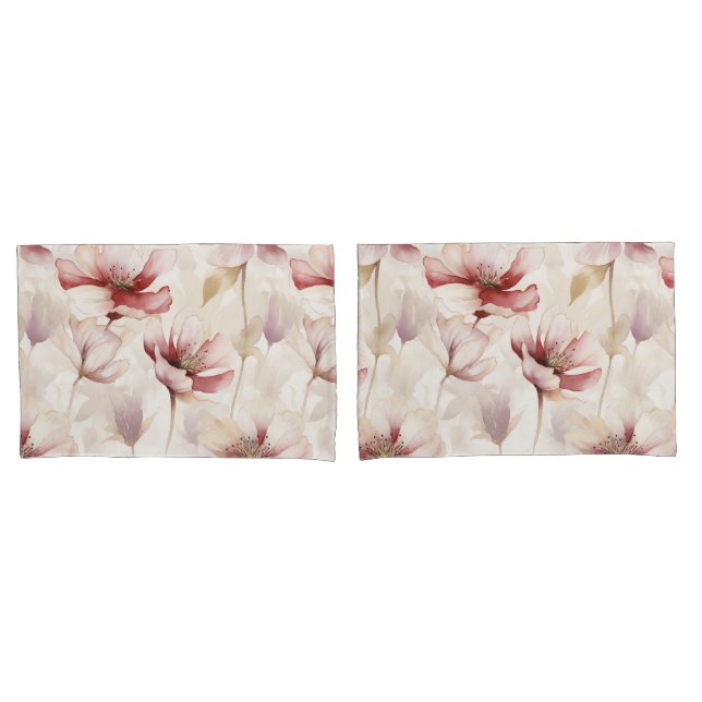 Burgundy Cream Lavender Floral Pillowcase (Front-Set)
