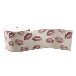 Burgundy Cream Lips Kiss Bridal Shower Grosgrain Ribbon
