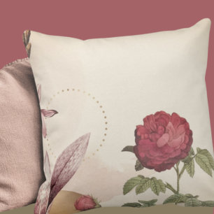Burgundy & Cream Minimalist Floral Design Cushion
