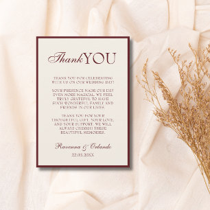 Burgundy Cream Old Money Classic Wedding Thank You Announcement