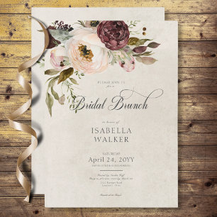Burgundy Cream Pink Vintage Peonies Bridal Brunch Invitation
