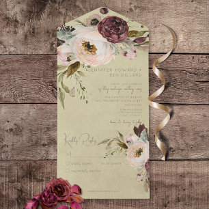 Burgundy Cream Pink Vintage Peonies Sage No Dinner All In One Invitation
