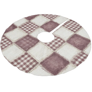 Burgundy Cream Plaid Stripes Brushed Polyester Tree Skirt