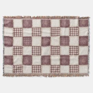 Burgundy Cream Plaid Stripes Christmas Throw Blanket
