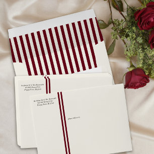 Burgundy Cream Preppy Stripe Wedding Envelope
