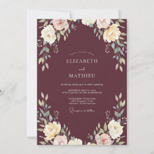 Burgundy Cream Ranunculus Eucalyptus Wedding Invitation
