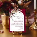 Burgundy & Cream Roses Modern Arch Elegant Wedding Thank You Card<br><div class="desc">Thank your wedding guests with this beautiful and thoughtful card. The modern design features a cluster of watercolor roses in shades of burgundy and cream adorning an arch shaped frame. The text includes an elegant script title reading "Thank You!" There is space for a custom note and signature, or you...</div>