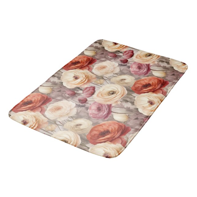 Burgundy Cream Spring Flowers Bridal Shower Bath Mat (Angled)