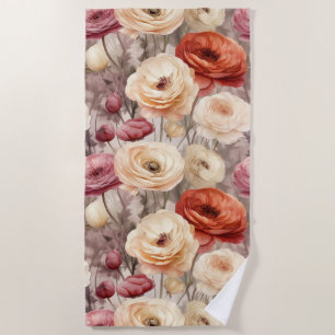 Burgundy Cream Spring Flowers Bridal Shower Beach Towel