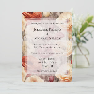 Burgundy Cream Spring Flowers Bridal Shower Invitation