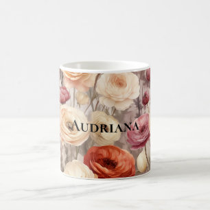 Burgundy Cream Spring Flowers   Coffee Mug