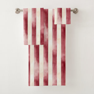Burgundy Cream Stripes Bath Towel Set