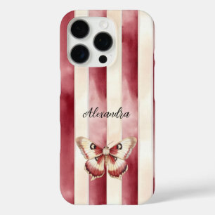 Burgundy Cream Stripes Butterfly  iPhone 16 Pro Case