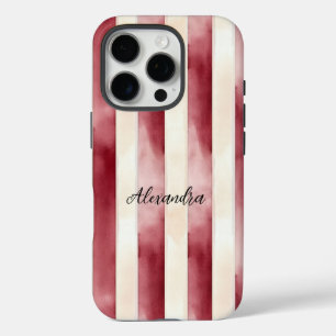 Burgundy Cream Stripes iPhone 16 Pro Case