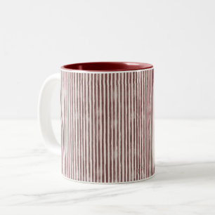Burgundy Cream Stripes Christmas Two-Tone Coffee Mug